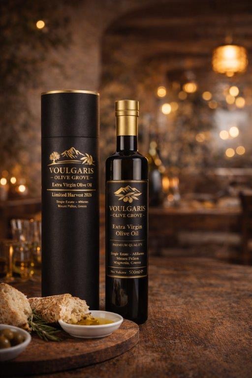 Voulgaris Olive Grove — Limited Harvest 2026 bottle and gift tube